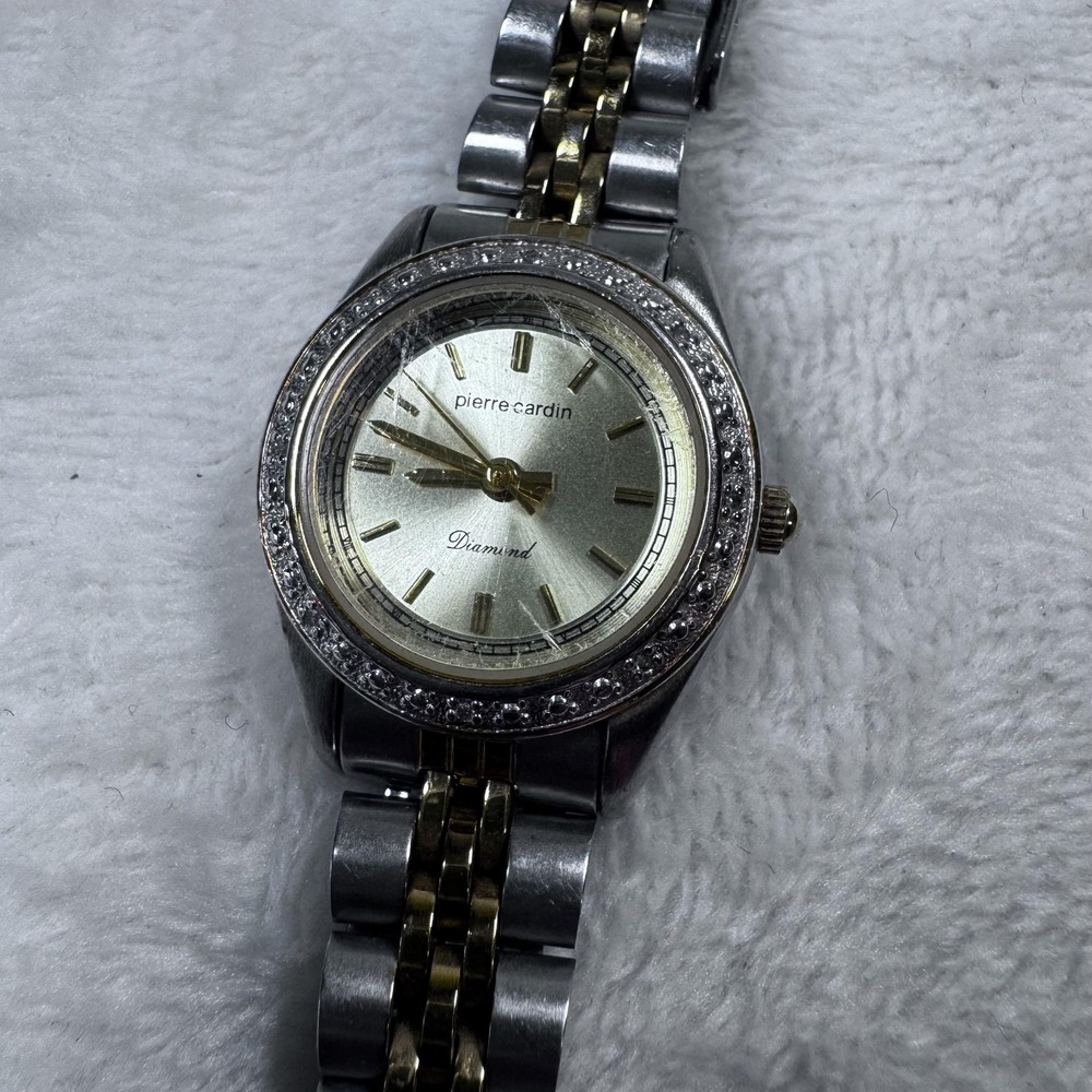 Pierre‎ Cardin Womens Watch Stainless Steel Two Tone Dial Crystal Bezel PCD182TC